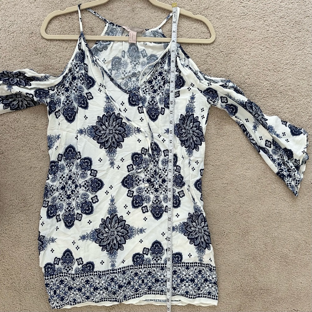Blue & White Floral Paisley Print Boho Festival Cutout Dress - Picture 9 of 17